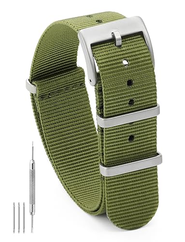 TACTICAL FROG 20mm Watch band with 316L Stainless Steel Buckle, Waterproof Nylon Watch Strap for Men and Women,Green 20mm