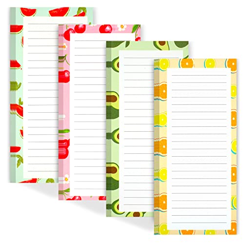 4 Pack Magnetic Notepads for Refrigerator, Grocery List Magnet Pad for Fridge, Fruit Design Magnetic Grocery List Pad for Fridge, Full Magnet Back Shopping Lists, 50 Sheets Per Note Pads