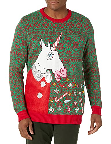Blizzard Bay Men's Unicorn Vomit Ugly Christmas Sweater, green, Large