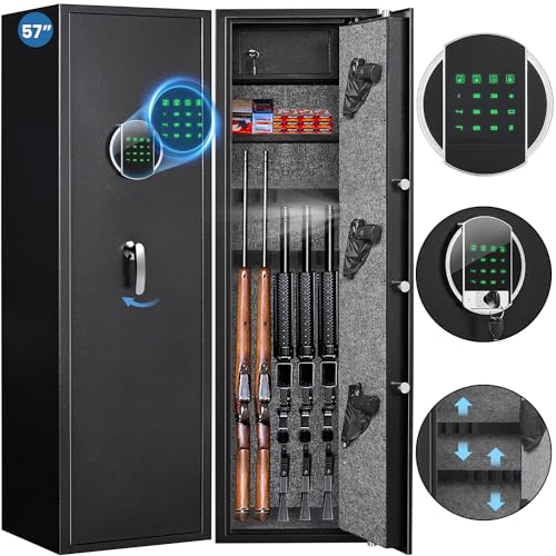 Silkight 5-6 Rifle Gun Safe, 57' Larger and Deeper Gun Safes for Home Rifle and Pistols, Quick Access Electronic Gun Cabinets for Rifles and Shotguns with LED Light & Removable Shelf, 3 Pistol Bag