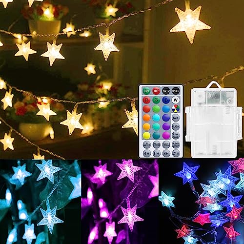 Solhice 20ft Color Changing Star String Lights Battery Operated 40 LEDs, Christmas Twinkle Lights for Kids Room, Outdoor Indoor Hanging String Lights with Remote for Bedroom Decor