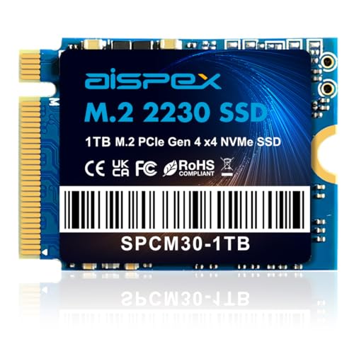 AISPEX M.2 2230 SSD 1TB PCIe Gen 4.0 x4 NVMe Internal Solid State Drive, Up to 3600MB/S Compatible with Steam Deck, Surface Pro X, Dell HP Lenovo Laptop, Ultrabook Tablet