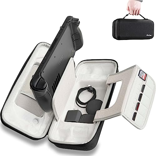 ProCase Carrying Case for Steam Deck & Rog Ally, Hard Travel Protective Case Large Storage Shell for Steam Deck Console SD Card AC Charger and Other Accessories with Stand and Handle -Black