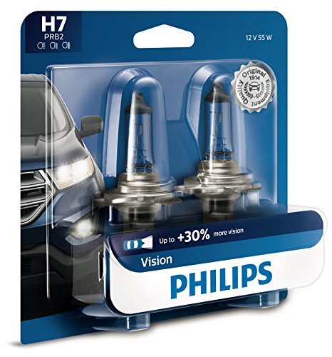 Philips H7 Vision Upgrade Headlight Bulb with up to 30% More Vision, 2 piece (Pack of 1)