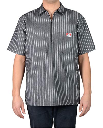 Ben Davis Men's Short Sleeved Half Zipper Work Shirt (3X-Large, Butcher Block Stripe Black)