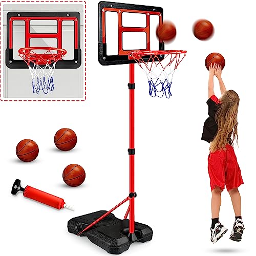Kids Basketball Hoop with Stand, Adjustable Basketball Set, Toddler Basketball Toys for Boys Age 3 4 5 6 7 8, Indoor Outdoor Backyard Sport Game Gifts