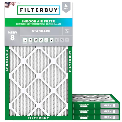 Filterbuy 14x24x1 Air Filter MERV 8 Dust Defense (4-Pack), Pleated HVAC AC Furnace Air Filters Replacement (Actual Size: 13.38 x 23.38 x 0.75 Inches)