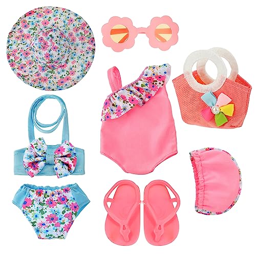 Kajaia 8 Pcs Doll Swimsuit 18 Inch Doll Clothes and Accessories Doll Dress Flip Flops Hat Outfit Swimsuit Accessories for 18 Inch Girl Doll