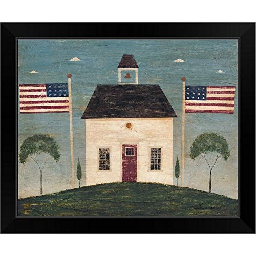 School House Black Framed Art Print, American Flag Artwork