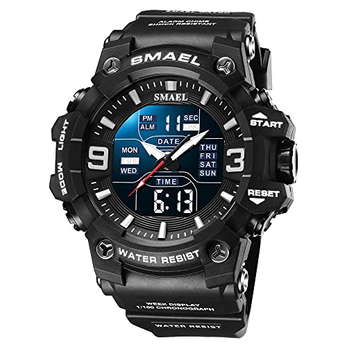SMAEL Watch Sports Outdoor Stopwatch Reloj Hombre Digital Watch LED Backlight Waterproof Rubber Band Watches for Men Black 8049