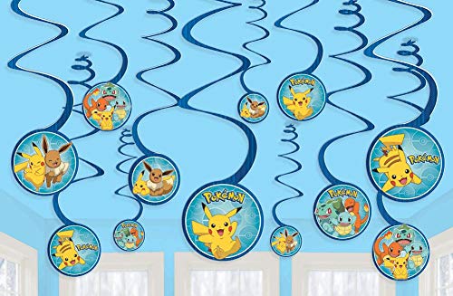 amscan Pokemon Hanging Swirl Decorations, Multicolor, 12 Count