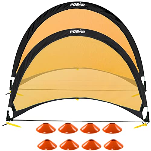 Poray Soccer Goal for Kid Easy-up Set of Two Portable 4FT Soccer Net 210D Oxford with 8 Field Marker Cones Extra Stakes Fun for Backyard and Soccer Training (Orange 4Ft Round Soccer Goal Sets)