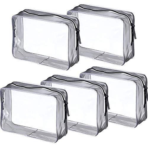 5 Pack Clear PVC Zippered Toiletry Carry Pouch Portable Cosmetic Makeup Bag for Vacation, Bathroom and Organizing, Transparent, L