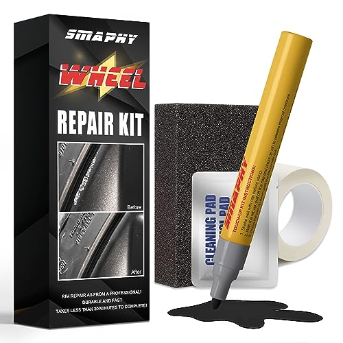 SMAPHY Rim Repair Kit Curb Rash, Gloss Black Rim Touch Up Paint, Wheel Scratch Repair Kit Wheel Paint Rim Paint Pen for Wheel Repair, Universal Color Black for Rims(Gloss Black)