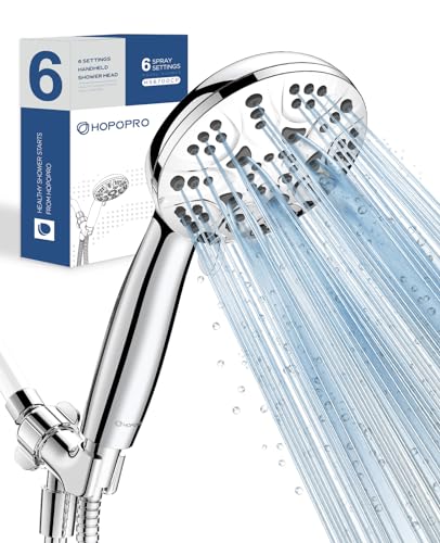 6-Mode High Pressure Handheld Shower Head Set, Consumer Reports Recommended HOPOPRO High Flow Hand Held Showerhead with 59 Inch Hose Bracket Teflon Tape Rubber Washers