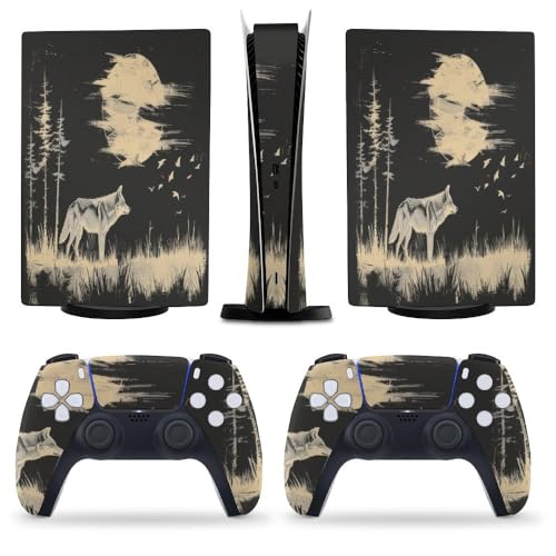 Buyidec Wolf Animal Silhouette for PS5 Skin Console and Controller Accessories Cover Skins Anime Vinyl Cover Sticker Full Set for Playstation5 Digital Version
