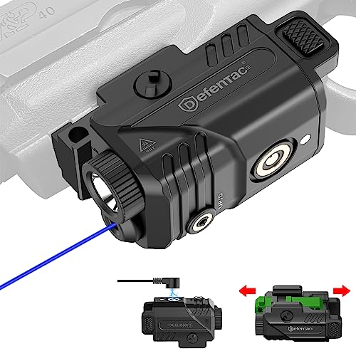 Defentac 450lm Slidable Pistol Light and Blue Laser Sight Combo, Strobe and Momentary Beams for Guns, Magnetic Rechargeable (Blue Laser Light Combo)