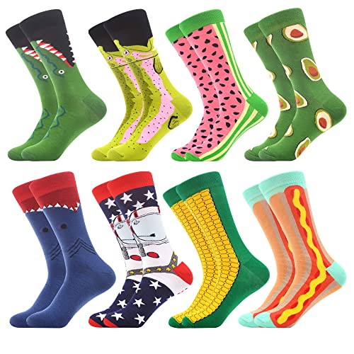 WeciBor Men's Novelty Funny Fruit Pattern Casual Combed Cotton Crew Socks - 8 Pack- Size 10-13