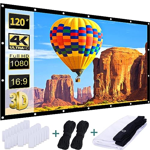 AAJK Projection Screen 120 inch, Washable Projector Screen 16:9 Foldable Anti-Crease Portable Projector Movies Screen for Home Theater Outdoor Indoor Support Double Sided Projection