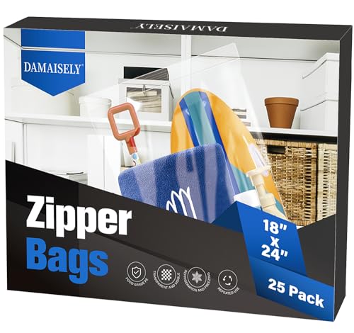 [25 Pack] 18'' x 24'' Extra Large Storage Bags, 5 Gallon Resealable Plastic Bags, BPA-Free, 3 Mil Thick Heavy Clear Freezer Bags for Food Storage, Food Prep, Clothes, Moving