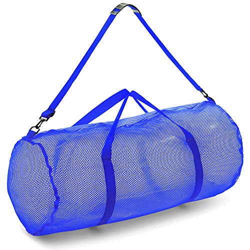 Champion Sports Mesh Duffle Bag with Zipper and Adjustable Shoulder Strap, 15” x 36”, Blue - Multipurpose, Oversized Gym Bag for Equipment, Sports Gear, Laundry - Breathable Mesh Scuba and Travel Bag