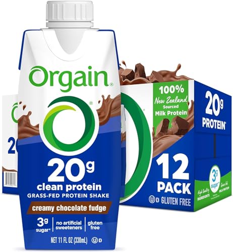 Orgain Clean Protein Shake, Grass Fed Dairy, Creamy Chocolate Fudge - 20g Whey Protein, Meal Replacement, Ready to Drink, Gluten Free, Soy Free, Kosher, 11 Fl Oz (Pack of 12) (Packaging May Vary)