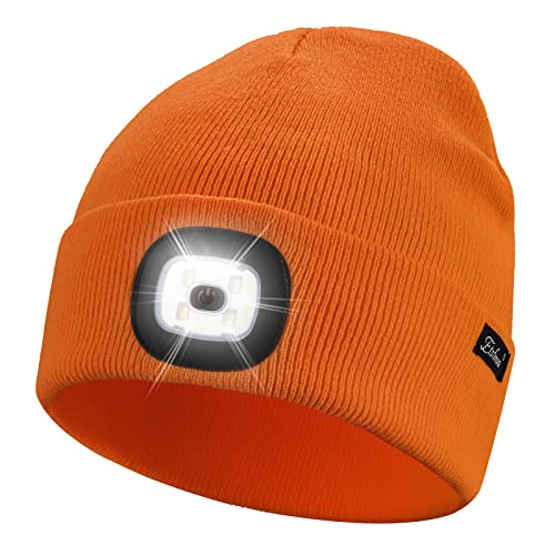 Etsfmoa Unisex Beanie with The Light Gifts for Men Dad Father USB Rechargeable Caps Bright Orange