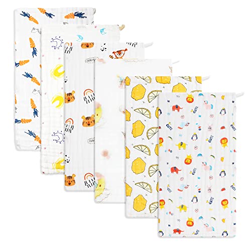 Baby Burp Cloths Muslin Washcloths 6Pack - Muslin Burp Cloths Hanky Large 20''x10'' Extra Soft Absorbent Baby Burp Rags for Newborn 100% Cotton for Boys Girls Gift 6 Layers Machine Washable