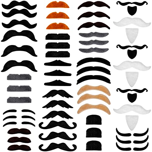 100 Pcs Halloween Fake Mustaches Self Adhesive Novelty Mustache 20 Styles Kids Adults Facial Hair Hairy Beard Stickers for Masquerade Mexican Fiesta Christmas Party Costume Supplies Decorations