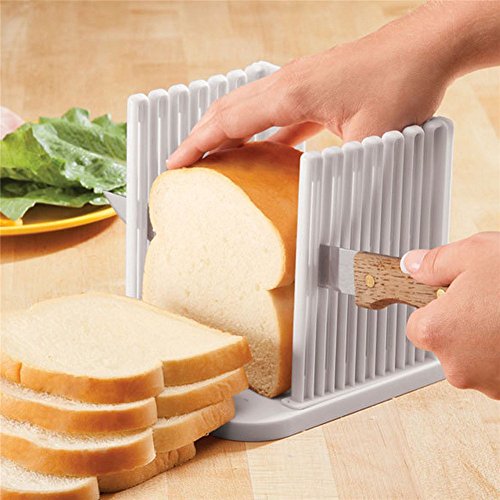 Adjustable Toast Slicer/ Cutting Guide for Homemade Bread, Plastic Bread Slicer Loaf for Slicing Bread Foldable Kitchen Baking Tools (White)