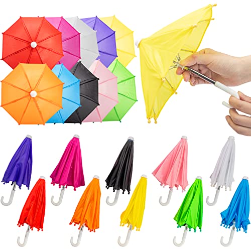 Hiawbon 1:6 Scale 8 Pcs Miniature Umbrellas Adjustable Mini Colorful Sunny Rainy Umbrella for 18 Inch People Decoration