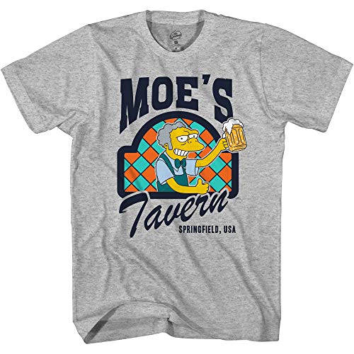The Simpsons Mens' Bart Simpson Classic Shirt Homer, Bart, Krusty and Moes Tavern Tee T-Shirt (Grey Heather Moes, X-Large)