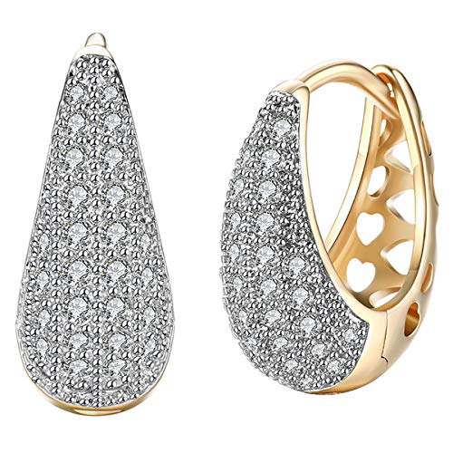 14K Gold Plated CZ Hoop Earrings For Women Men Fashion Cubic Zirconia Earrings 0.7''