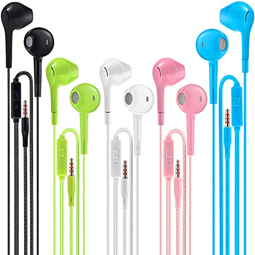 Jogteg Earbuds Headphones with Microphone Pack of 5, Noise Isolating Wired Earbuds, Earphones with Powerful Heavy Bass Stereo, Compatible with Android, Phone, Laptops, MP3 and Most 3.5mm Interface