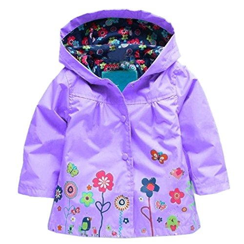Arshiner Girl Baby Kid Waterproof Hooded Coat Jacket Outwear Raincoat Hoodies 2-9 Y,Purple,100(Age for 2-3Y)