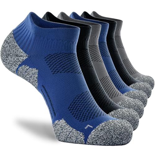 CWVLC Unisex Cushioned Compression Athletic Ankle Socks Multipack, 6-pairs Black Charcoal Royal, XL (13.5-15.5 W US/ 12-14 M US)