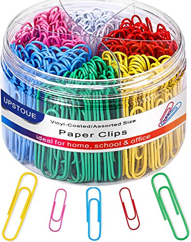 Vinaco Paper Clips Colorful, 400PCS Medium and Jumbo（1.3 inch & 2 inch）Paper Clips, Durable and Rustproof, Coated Large Paper Clips Great for Office School Document Organizing (Multicolored)