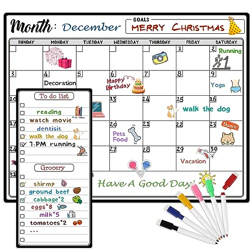 Magnetic Dry Erase Refrigerator Calendar with Markers - 15' x 11' Monthly Fridge Calendar and Today List, Fridge Whiteboard with Back Magnet