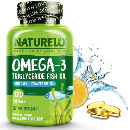 NATURELO Omega-3 Fish Oil Supplement - EPA + DHA - 1100 mg Triglyceride Omega-3 per Gel - One A Day - for Heart, Eye, Brain, Joint Health - No Burps - Lemon Flavor - 120 Softgels | 4 Month Supply