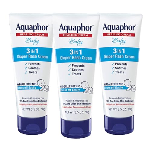 Aquaphor Baby Diaper Rash Cream, 3-in-1 Diaper Rash Relief, 3.5 Oz Tube, Pack of 3