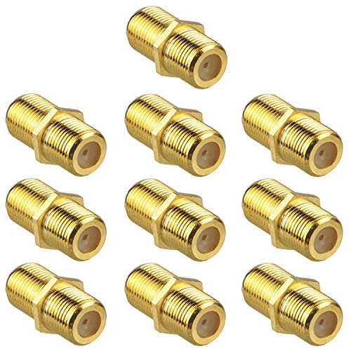 QDiShi 10 Pack Coaxial Cable Connector, RG6 Coax Cable Extender F-Type Gold Plated Adapter Female to Female for TV Cables, Satellite Receiver, VCR and Cable Modem