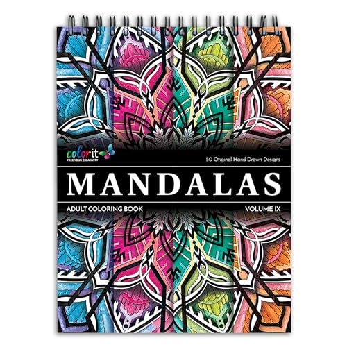 ColorIt Mandalas To Color, Volume IX Spiral Bound Adult Coloring Book, 50 Seasonal Mandala with Spring, Summer, Fall & Winter Designs, Thick Paper, Perforated Paper, Lay Flat Hard Cover, Ink Blotter
