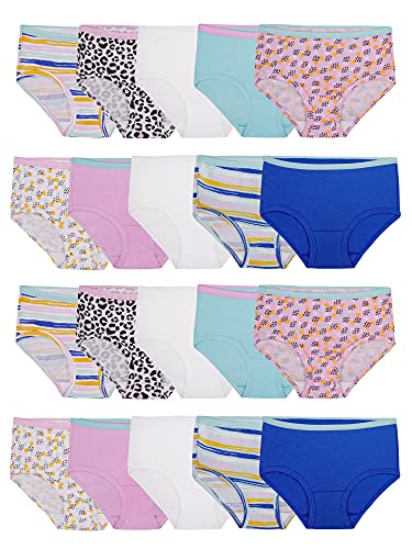 Fruit of the Loom Girls' Tag Free Cotton Brief Underwear Multipacks, Brief-20 Pack-White/Stripes/Animal Print, 6