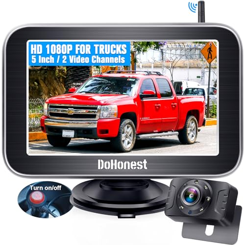 DoHonest Wireless Backup Camera Trucks: Easy Setup Stable Signal HD 1080P Car RV Bluetooth Rear View Camera 5 Inch Split Screen Monitor for Pickup Camper SUV Color Night Vision Waterproof -V25