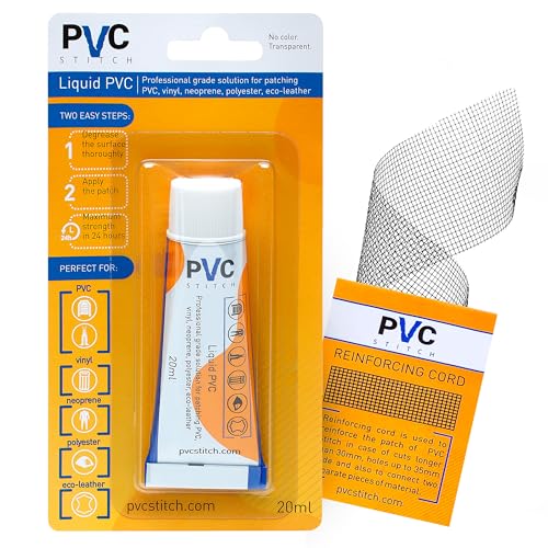 PVC Stitch Heavy Duty Repair Kit for Air Mattresses, Waterbeds, Hot Tubs, Above-Ground Pools, Bouncy Houses, Air Mats, PVC Pipes & Hoses, Punching Bags, and Much More (+ Reinforcing Mesh Cord)