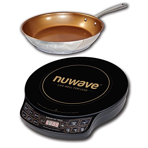 Nuwave Gold Precision Induction Cooktop, Portable, Powerful with Large 8” Heating Coil,100°F to 575°F, 3 Wattage Settings, 12” Heat-Resistant Cooking Surface, Premium10.5” Non-Stick Fry Pan Included