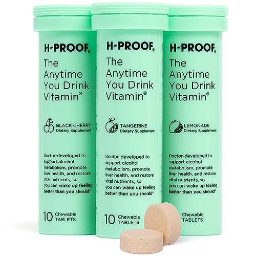H-PROOF The Anytime You Drink Vitamin for Alcohol Metabolism, Liver Health & Immunity Support w/Electrolytes, Antioxidants, Milk Thistle, 10 Tablets/5 Servings Each, Black Cherry, Tangerine, Lemonade