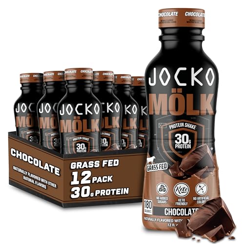 Jocko Mölk 30g Grass Fed Protein Shakes – No Added Sugar Protein Drinks KETO Friendly - Ready to Drink 12 FL Oz (Pack of 12) Chocolate