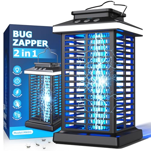 Bug Zapper Outdoor, Mosquito Zapper 2 in 1 Portable & Rechargeable Bug Zapper Outdoor with 4000mAh Battery & LED Night Light, 4000V Electric Fly Zapper for Outside,Patio,Backyard,Garden