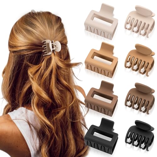 DEPOKA Matte Hair Clips for Women and Girls - Rectangle and Double Row Small Claw Clips for Thin/Medium Fine Hair - Nonslip Jaw Clips (Beige, Khaki, Brown, Black)